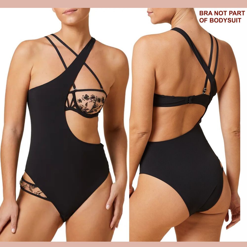 NEW $59 ETAM [ Large‎ ] Fougue One-shoulder High Leg Bodysuit In Black #6384